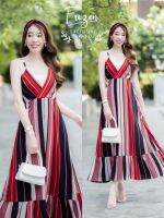 M20-105 Dress ผ้าคาดผม+เดรสสายเดียวผ้าไหมอิตาลี่ พิมลายสม็อคหลัง