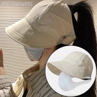 Summer Sunhat with Hanging Mask Women Foldable Adjustable Outdoor Beach Bucket Hat UV Protection Visors Fisherman Ponytail Caps