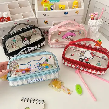 Sanrio Cartoon Cute Pencil Bag Kawaii Hello Kitty Cinnamoroll Melody Pencil  Box Fidgety Toys Decompress Stationery Bag Pen Case