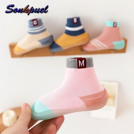Sonkpuel baby shoes mixed colors striped letters first walker toddler boys - ảnh sản phẩm 1