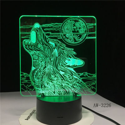 Full-Moon Night Howl หมาป่า3D LED อะคริลิค RGB Night Light USB Touch Control Home เด็กโคมไฟตั้งโต๊ะเด็ก3D-3226 Dropship ของขวัญ