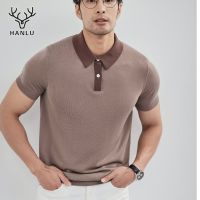 Hanlu เสื้อแขนสั้นโปโลผู้ชาย,สีทึบเรียบง่ายแขนสั้นใหม่