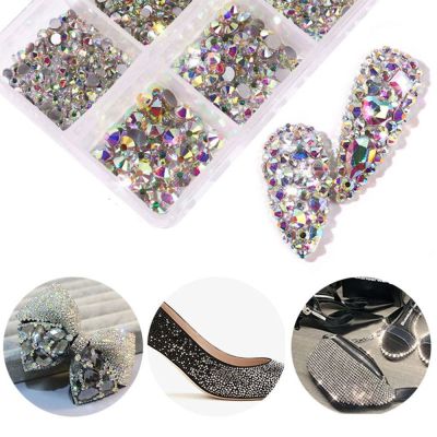 CURTES Shiny DIY Nail Art Decorations Flat Bottom Nail Glitter Jewelry 3D Nail Rhinestones 6 GridsBox Colorful Glass Crystal Mixed Shape Manicure Accessories