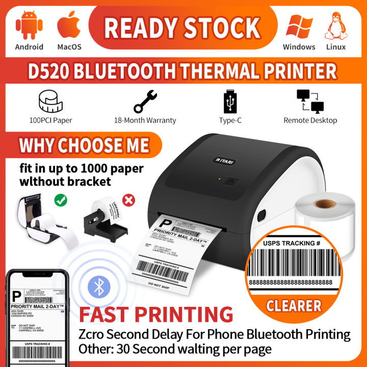 Phomemo Bluetooth Thermal Printer- D520-BT Shipping Label Printer 4x6  Printer for Small Business & Packages/Barcode/Address/Postage Label,  Compatible