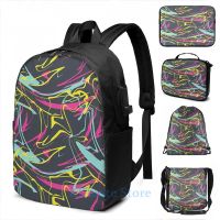 【cw】 print Colorful Abstract Memphis Lines Pattern USB men School bags bag laptop !