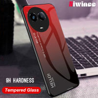 NIWINEE เคส Realme 11 5G/Realme 11X 5G เคสโทรศัพท์กระจกนิรภัยไล่เฉดสีเฉียบฝาหลังอ่อนนุ่มกระจกเคสกันชน TPU