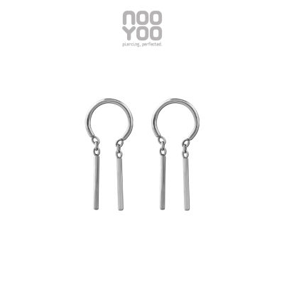 NooYoo ต่างหูสำหรับผิวแพ้ง่าย Half Hoop Ring with Dangling Bar Surgical Steel