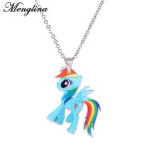 Menglina Kawaii Cartoon Horse Acrylic Pendant Necklace For Little Girl Silver Color Chain Planar Resin Children Jewelry Necklace