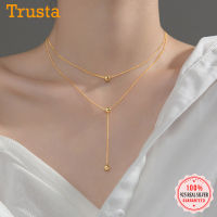 TrustDavis Real 925 Sterling Silver Fashion Double-deck Chain Beads Necklace For Women Wedding Valentines Day Jewelry DB293