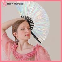 LUCKY HAIRACC ใหญ่มากๆ พัดลมมือคลั่งเลเซอร์สีเงิน ไม้ไผ่ไม้ไผ่ เงินสีเงิน พัดลมไม้ไผ่ฟิล์มเลเซอร์ ทนทานต่อการใช้งาน Clack พัดลมมือถือสำหรับงานปาร์ตี้ ปาร์ตี้งานปาร์ตี้