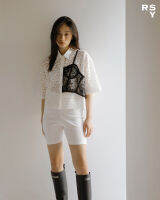 Rotsaniyom White Cotton Eyelet Lace Cropped Shirt