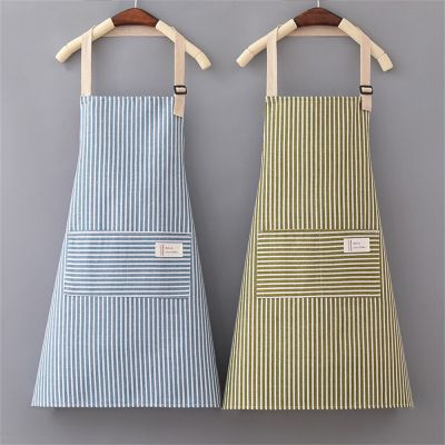 Sleeveless Apron Breathable Hanging Neck Apron Restaurant Special Cotton And Linen Home Cleaning Kitchen Apron Vertical Stripe Aprons