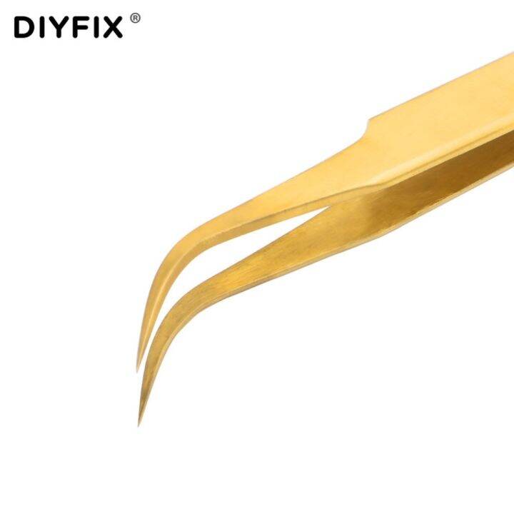 diyfix-2pcs-precision-tweezers-eyelash-extension-clips-curved-straight-tips-electroplating-forceps-fine-point-hand-tools-sets