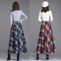 High Waist Woolen plaid Skirts Vintage Autumn Winter Warm Womens Midi Skirts Female Fashion Casual Long Streetwear 2022