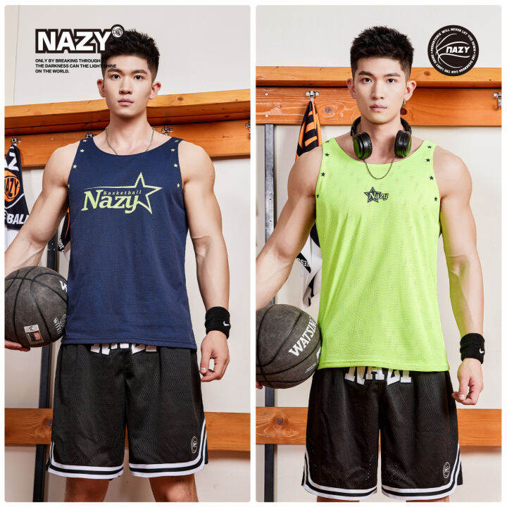 nazy-เสื้อกล้ามกีฬาแบรนด์แฟชั่นใส่ได้สองด้านชายเสื้อบาสเก็ตบอลแขนกุดระบายอากาศระบายเหงื่อแห้งเร็วสไตล์อเมริกัน