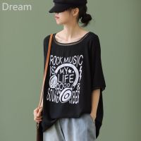 Cotton T-shirt Womens Western style short sleeve lace stitching loose slimming round neck printing new fashion top V729