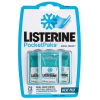 Listerine Pocketpaks Oral Care Strips Cool Mint Value Pack 72 แผ่นฟิล์มระงับกลิ่นปากเพื่อลมหายใจหอมสดชื่นยาวนานมั่นใจตลอดเวลาแพ็คสุดคุ้มสินค้านำเข้าจากออสเตรเลีย