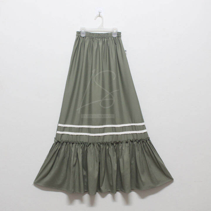 long-skirt-กระโปรงผู้หญิง-รุ่นระบายล่าง-แต่งแทบกลางรอบกระโปรง-ใส่เอวยางยืด-เอว-22-40นิ้ว-ความยาว-38นิ้ว-sk-a71