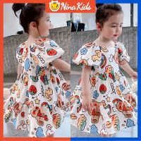 NINAKIDS 1-6ปีสื้อผ้าเด็กชุดเดรสลายการ์ตูนน่ารักสำหรับเด็กผู้หญิงชุดเจ้าหญิง