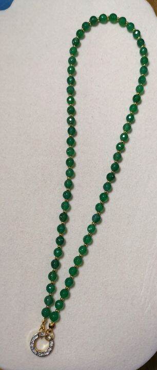 สร้อยคอหินอเวนเจอร์รีน-aventurine-ขนาด-5-มม-คั่นเม็ดทองไมครอน-ห่วงดับเบิ้ลล็อคประดับเพชร-cz-ห้อยพระและเครื่องประดับ-ความยาว-20-นิ้ว