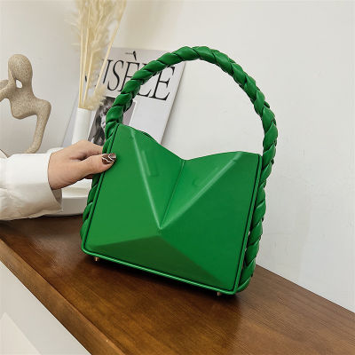 Zongsheng กระเป๋าถือพับได้สำหรับผู้หญิง,กระเป๋าสามเหลี่ยมสตรีทกระเป๋าสะพายไหล่สีทึบเทรนด์ไม่เหมือนใครกระเป๋าสะพายข้าง