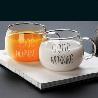 hotx【DT】 350ml Printed Transparent Glass Mug Drinks Dessert Cup Mugs Handle Drinkware