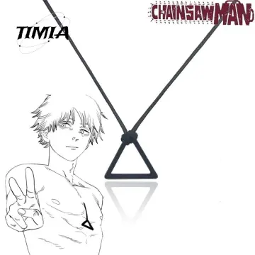 Anime Chainsaw Man Denji Necklace Pochita Pendant Triangular Pull Ring  Leather Chain Choker Cosplay Prop Jewelry