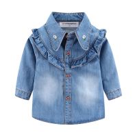 Mudkingdom Ruffle Girls Denim Blouse with Floral Collar Long Sleeve Tops Kids Spring Jean Jacket Children Clothes Girl Outerwear