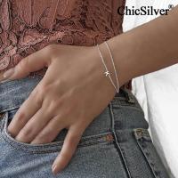 ChicSilver 925เงินสเตอร์ลิงตัวอักษรเริ่มต้นสร้อยข้อมือผู้หญิง Dainty ส่วนบุคคล26ตัวอักษรเครื่องประดับของขวัญวันเกิดครบรอบ Wedding