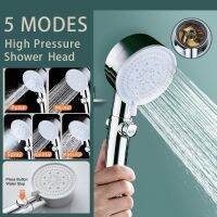 [HOT TAIOPXKWLGLW 585] 5โหมดหัวฝักบัวประหยัดน้ำสีดำแรงดันสูง Turbo Shower One Key Stop Water Shower Head พร้อมพัดลมขนาดเล็กสำหรับห้องน้ำ