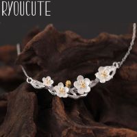 New Arrivals Silver Color  Plum Blossom Flower Necklaces for Women Wedding Jewelry Long Statement Necklaces Fashion Chain Necklaces