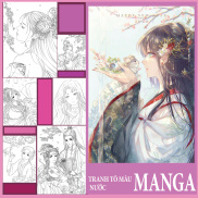 Bộ 30 tranh tô màu nước,dạ,sáp.nội dung Manga, Manhua khổ a4- chất giấy dày