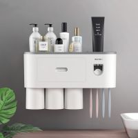 Toothbrush Holder Double Automatic Toothpaste Dispenser Magnetic Adsorption Inverted Cup Storage Rack Bathroom Accessories [NEW]