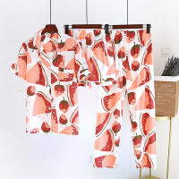 Three Pieces Pajamas Set Women Short Sleeve Shorts Long Pants 2021 3pcs Cotton Homewear Set Printed Top Long Trousers Sleepwear