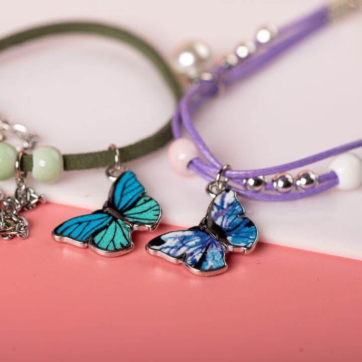 multicolor-cartoon-blue-butterfly-alloy-accessories-porcelain-beads-handmade-bracelet-jewelry-wholesale-mz104