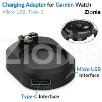 Zionia Micro USB/Type C ถึง 4pin อะแดปเตอร์แปลงแท่นชาร์จสำหรับ Garmin Fenix 7 7X 6X 6 Pro Sapphire Solar 5X 5 Plus Quatix Enduro Forerunner 935 945 955 745 Approach S70 S60 S62 Epix Gen 2 Instinct 2X Tactix D2 Mach 1 Delta PX Air S Charlie เครื่องประดับ