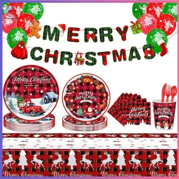 10 Pcs/Set Paper Plate Set Disposable Increase Atmosphere Christmas Style Festive Cartoon Decomposable Heat Resistant Colorful Print Christmas Paper