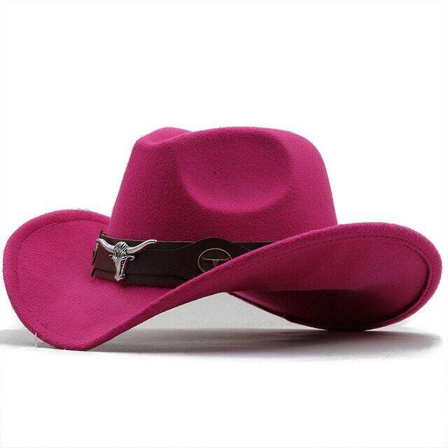 simple-wome-men-red-wool-chapeu-western-cowboy-hat-gentleman-jazz-sombrero-hombre-cap-หมวก-dad-cowgirl-ขนาด-56-58-ซม