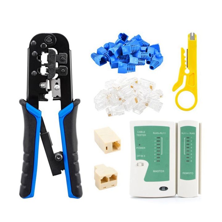 Network Cable Tester RJ45 Crimp Tool Kit Cat5 Cat5E Ethernet Crimping ...