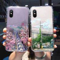 【เคสโทรศัพท์ Qiqi 】เคสโทรศัพท์ลายดอกซากุระสวยงามสำหรับ IPhone 13 12 11 Pro Max Xs Max X 7 8Plus XR เคสวิวถนนญี่ปุ่นปก TPU ใส