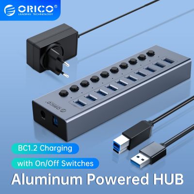USB พลังงาน ORICO ฮับ3.0 7/10/13/16พอร์ตอุปกรณ์เสริม USB มีสวิตช์เปิด/ปิด12V อะแดปเตอร์ที่รองรับไฟ BC1.2ตัวแยกการชาร์จ