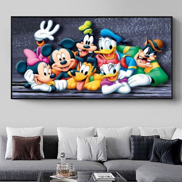 family-wall-art-พิมพ์ผ้าใบ-mickey-minnie-mouse-goofy-และ-donald-duck-classic-โปสเตอร์การ์ตูนภาพวาดสำหรับห้องเด็ก