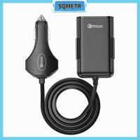 SQMETR อะแดปเตอร์สมาร์ทโฟนที่ชาร์จด้านหลังสำหรับรถยนต์แบบสากล QC 3.0ชาร์จเร็ว4พอร์ต USB ที่ชาร์จแบตในรถสายสายไฟต่อ