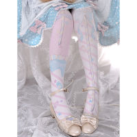 Harajuku Style Holy Rod Printing Lolita Thigh High Socks Cosplay Sweet Girl JK Uniform Velvet Knee-high Stocking Spring Summer