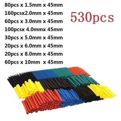 530 PCS,Polyolefin Shrinking Assorted Heat Shrink Tube Wire Cable Insulated Sleeving Tubing Set 2:1 Waterproof Pipe Sleeve
