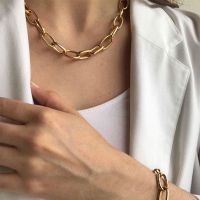 Women Stainless Retro Plated Paperclip Cuban Snake Thick Chain Choker Necklaces / Ladies Simple Rolo Chain Necklaces / Elegant Clavicle Necklace / Girls Personality Beach Chain Necklace / Popular Choker Necklace / Girlfriends Gifts Jewelry Accessories