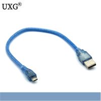 High Speed Transparent Blue Straight USB 2.0 male to micro usb male 5p Connector Charging Cable Extension line 30cm 50cm 100cm