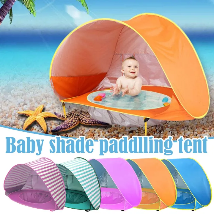Outdoor Baby Beach Tent Sun Shelter สีป้องกันรังสียูวีแบบพกพาพร้อมถุง