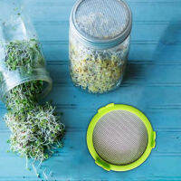 ={ Mason Jar Strainer Lid ฝาสแตนเลสแตกหน่อสำหรับขวดก่ออิฐปากกว้าง Microgreens Growing Kit สำหรับถั่วงอก