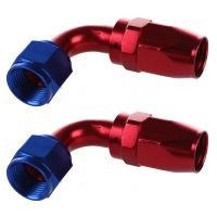 2X AN10/90 degree Swivel Oil Fuel Hose End Fitting Adapter Aluminum Red + Blue